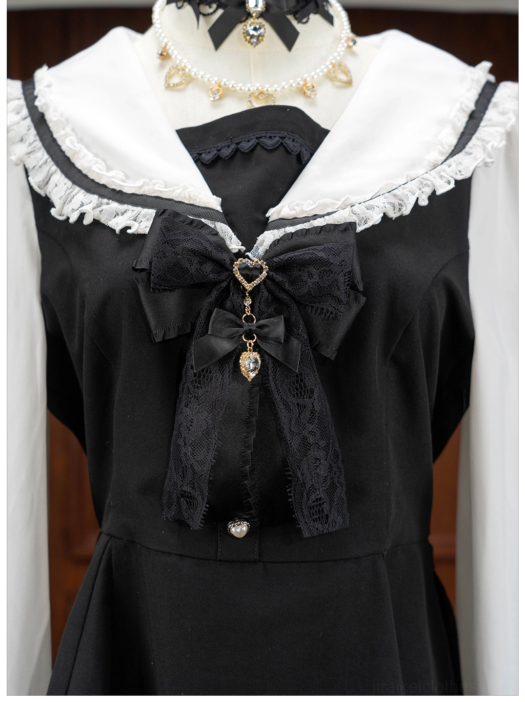 Jirai Kei lace bow brooch and pendant collection showcase, multiple color variations displayed in cohesive aesthetic arrangement