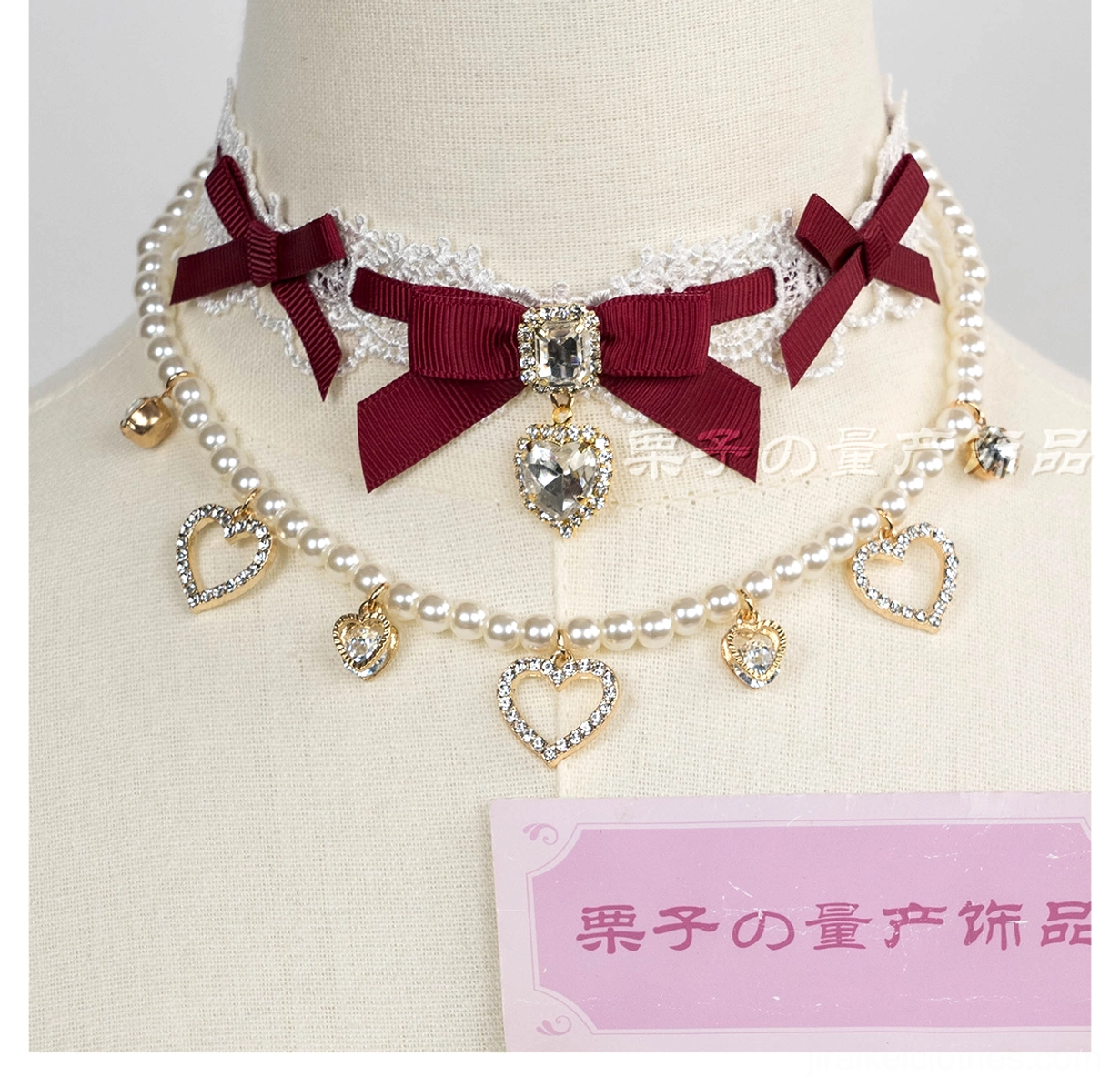Jirai kei lace choker macro photography showing detailed lace work and rhinestones