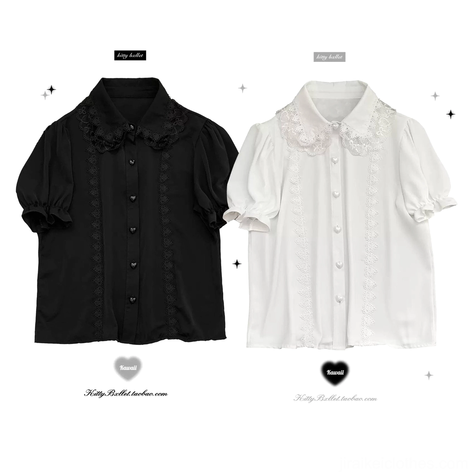 Jirai Kei lace collar blouse product photography, professional styling showcase of delicate chiffon garment