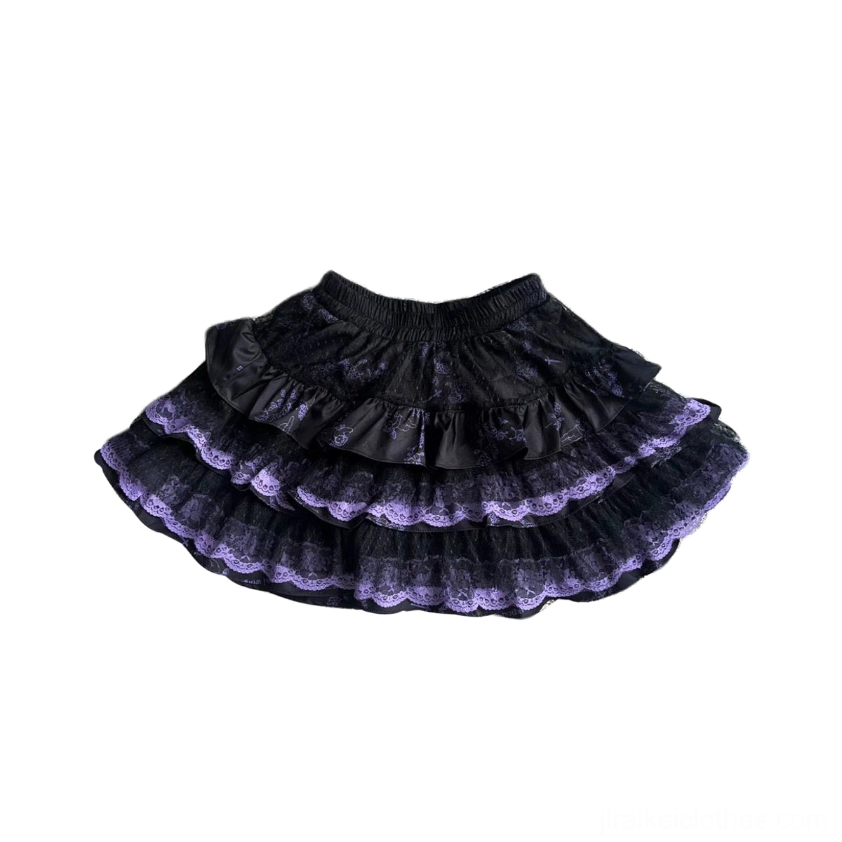 Jirai Kei layered lace puff skirt black purple colorway full product photography styling occasion event wear