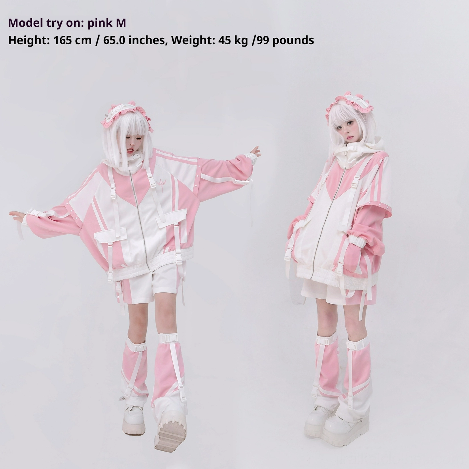 Jirai Kei leg warmers worn with coordinated jacket showing how to style the complete outfit