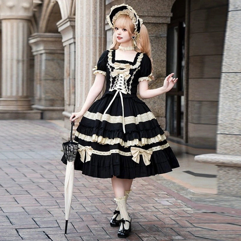 Jirai Kei Lolita dress BNT back bow large accessory lace detailing free size drawstring adjustment styling