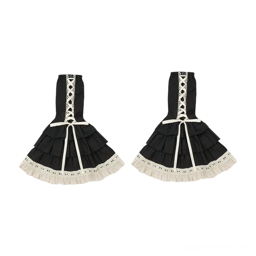 Jirai Kei Lolita detachable hand sleeves arm warmers beige black color coordinate sizing close-up detail