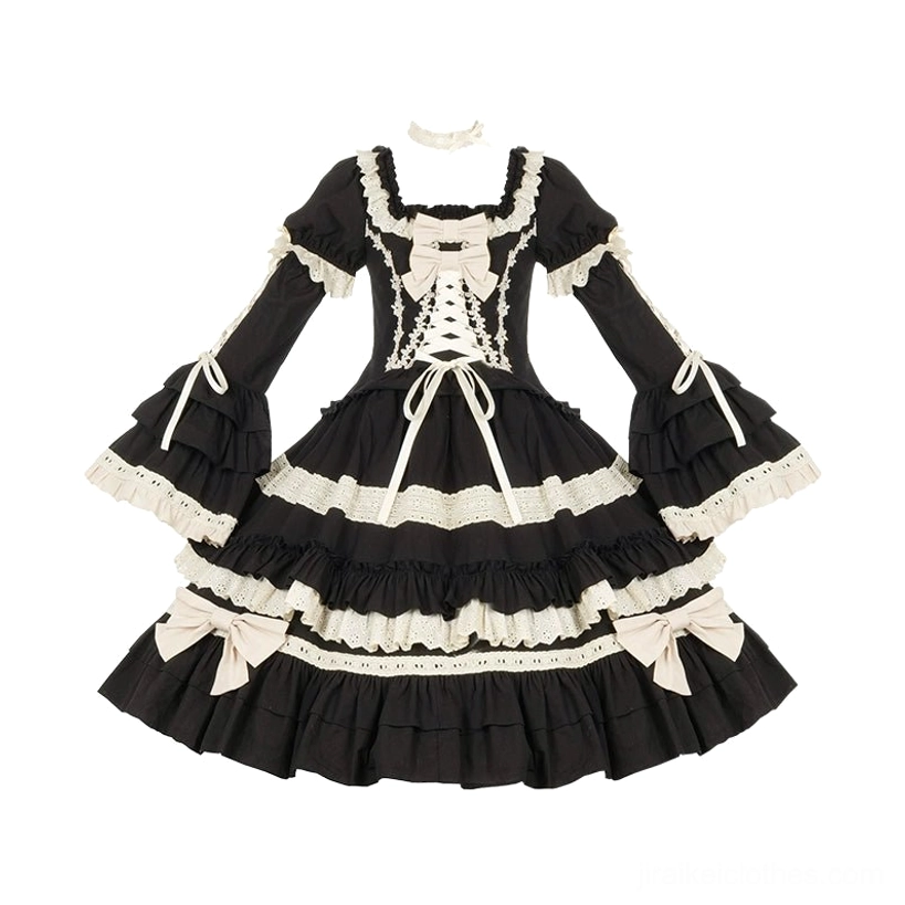 Black Jirai Kei Lolita OP dress fabric cotton four-way stretch material close-up texture quality craftsmanship detail