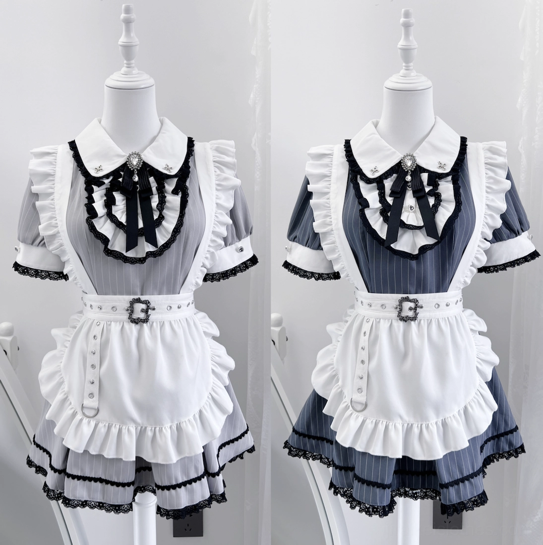 Jirai Kei maid apron white flutter sleeves tie waist decorative buckle standalone piece