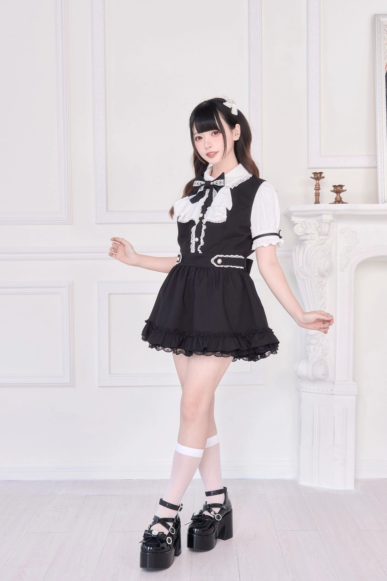 Jirai Kei maid dress fabric texture premium polyester glossy finish quality detail