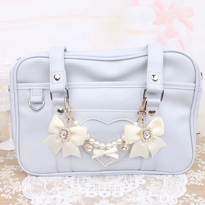 Jirai Kei metal chain charm gold finish heart pendant Ryousangata rhinestone bow coordination