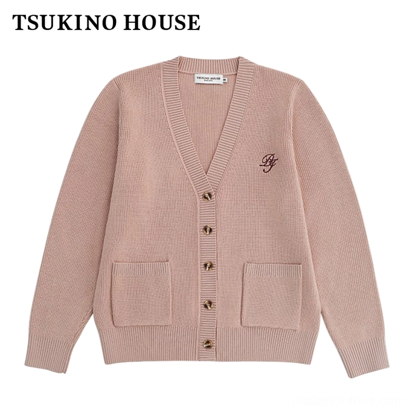 Jirai Kei misty pink V-neck cardigan detail shot showing sleeve and shoulder fit fabric quality