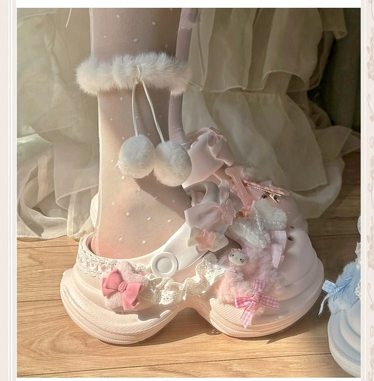 Jirai Kei mix-and-match dual-color kawaii clog sandals showcasing pastel color options with cute embellishments and platform sole design
