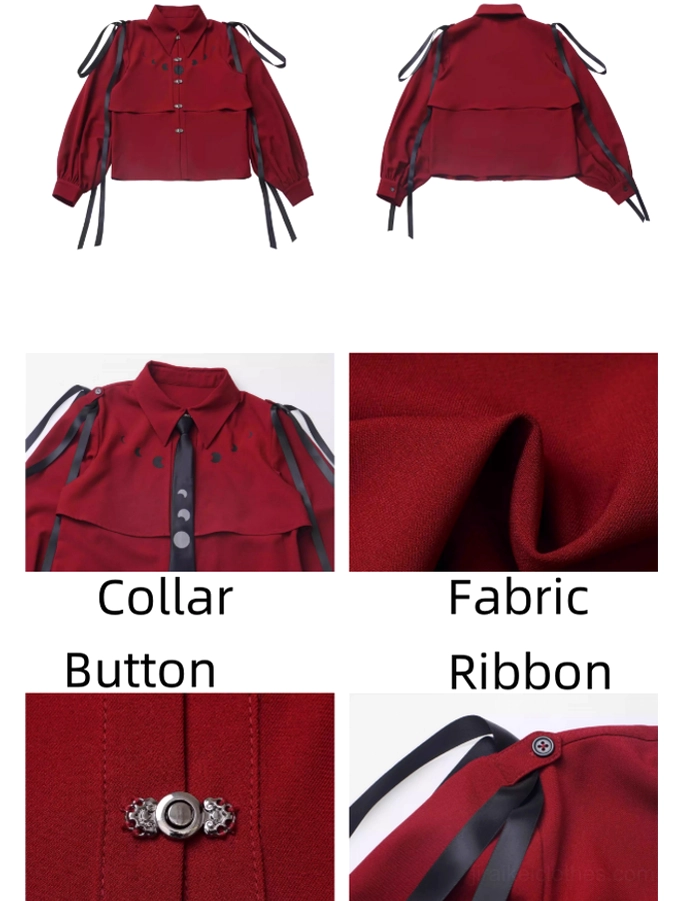 Jirai Kei complete modular ensemble lay-flat display showing all components: blouse, skirts, waist cover, leg warmers, and accessories in organized arrangement