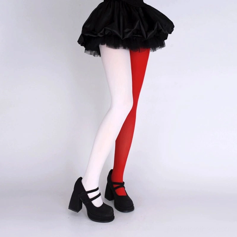 Color-block pantyhose swatch comparison showing all four jirai kei colorways available