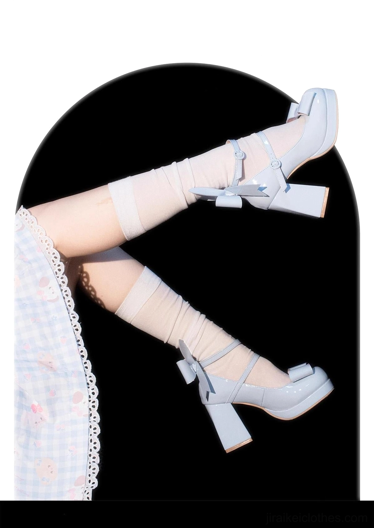 Patent leather Jirai Kei platform heels in glossy finish shown in various colors for subculture fashion coordination inspiration