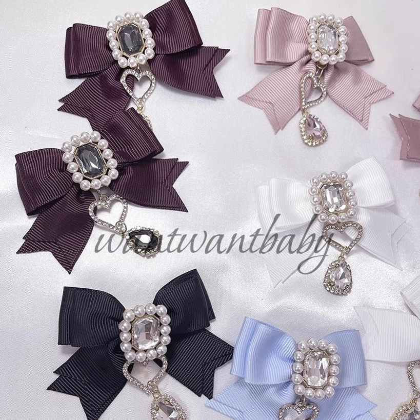 Jirai Kei pearl rhinestone bow hair clips lifestyle styling guide showing multiple colors and fashion coordination inspiration