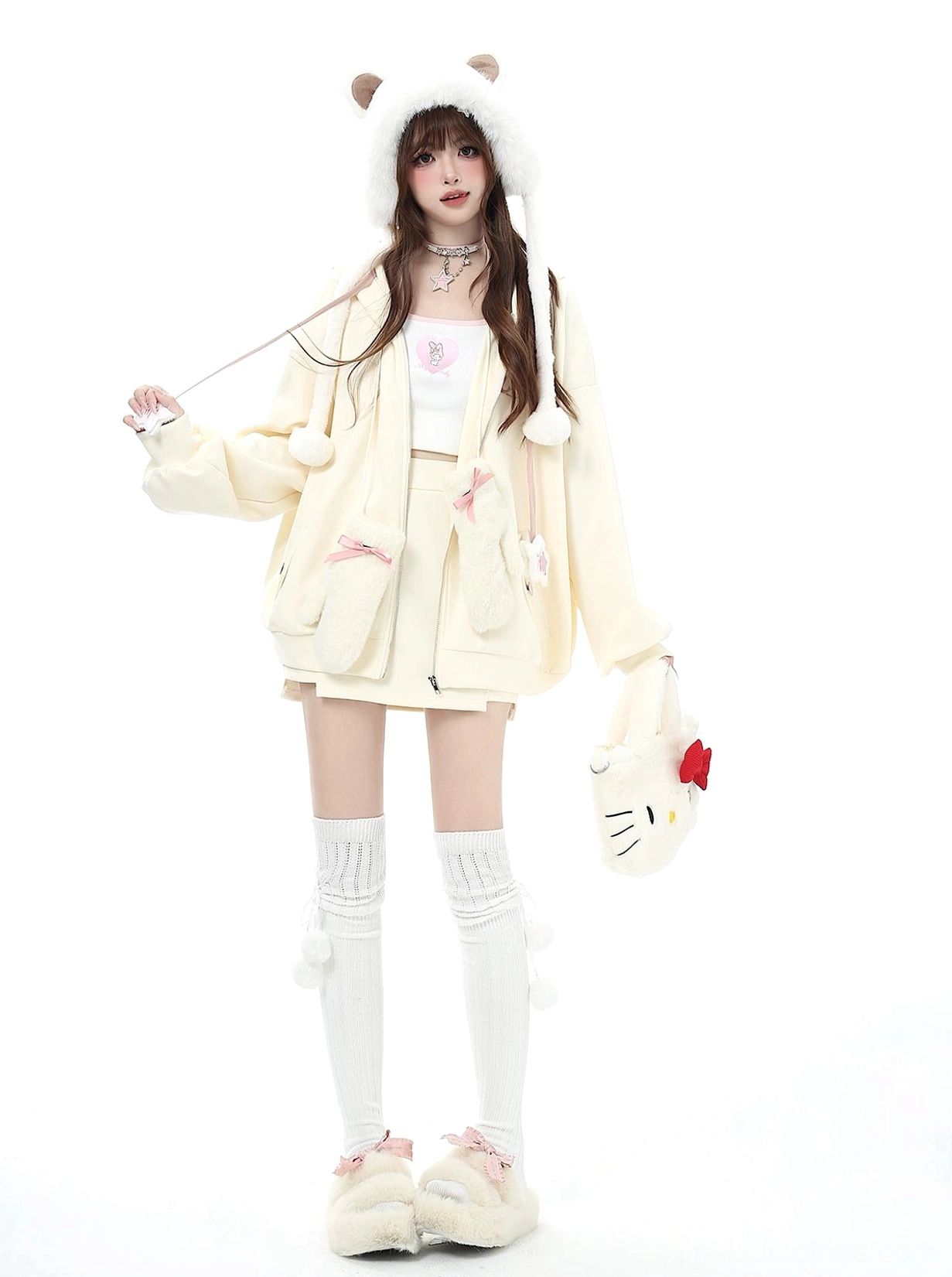 Pink Jirai Kei mini skirt showcasing romantic color and playful mini silhouette, front view detail shot