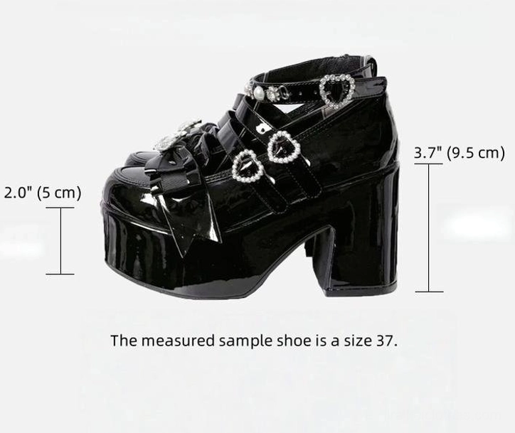 Jirai Kei platform chunky heel shoes product overview showcasing all color variations, heel specifications, and design features