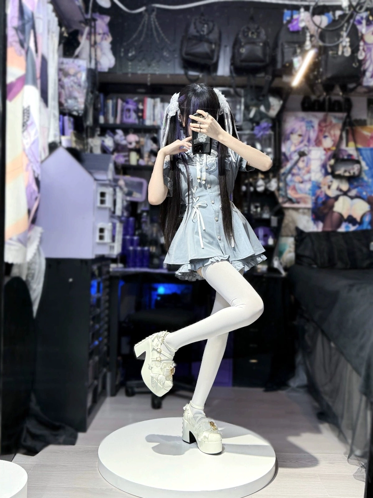 Jirai Kei platform heel comparison both high and mid heel options side by side showing height difference visual proportions and styling versatility range