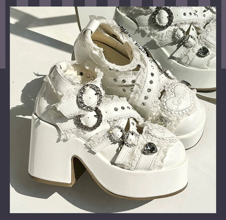 Jirai Kei platform heels multiangle view showing design details and craftsmanship