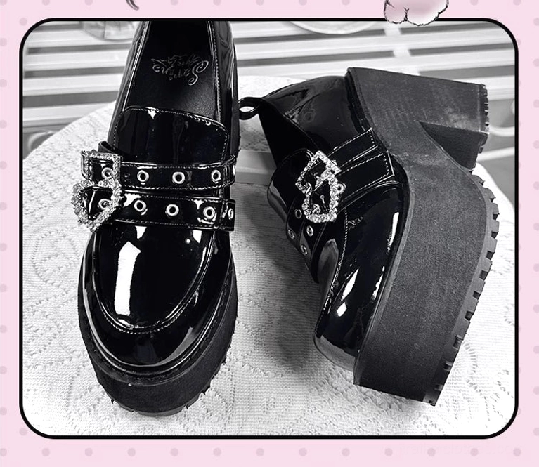 Serrated sole pattern and grip design on jirai kei platform loafers bottom view showcasing tread engineering for safety and durability