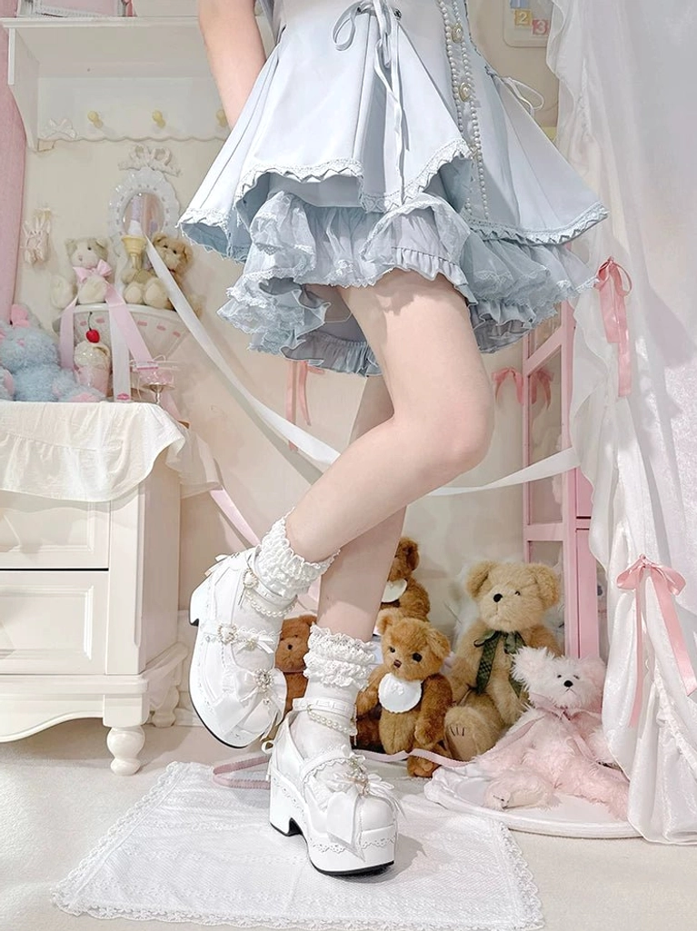 Jirai Kei platform Lolita shoes detachable pearl chain strap removable decoration styling option