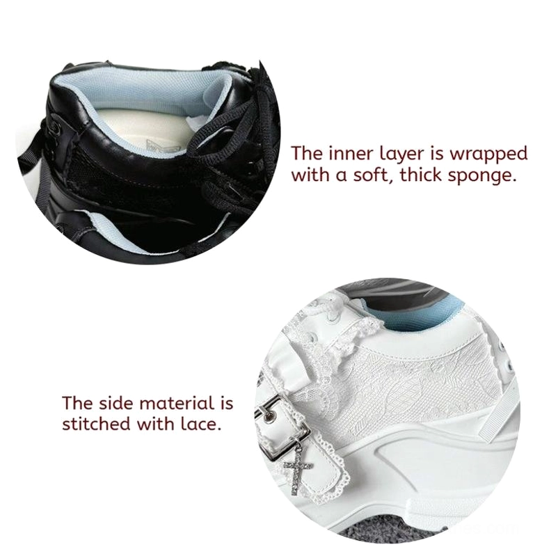 Platform shoe interior heel close-up soft thick sponge padding inner lining comfort cushion black shoe interior