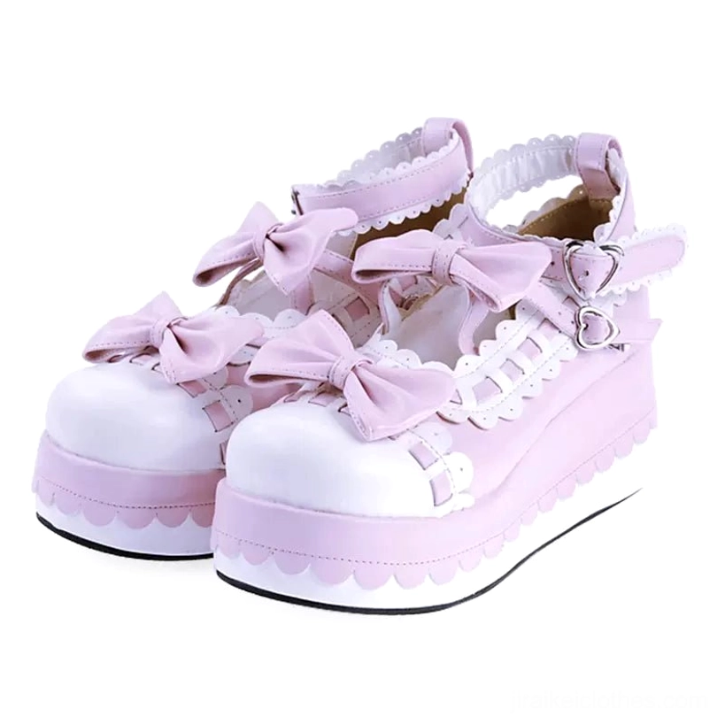 Jirai Kei platform shoes bow heart buckle ankle strap mechanism secure fit fastening system
