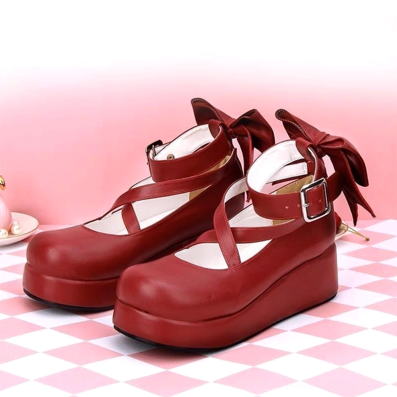 All Jirai Kei platform shoes colors displayed together showing complete color palette white black wine red navy aesthetic variety