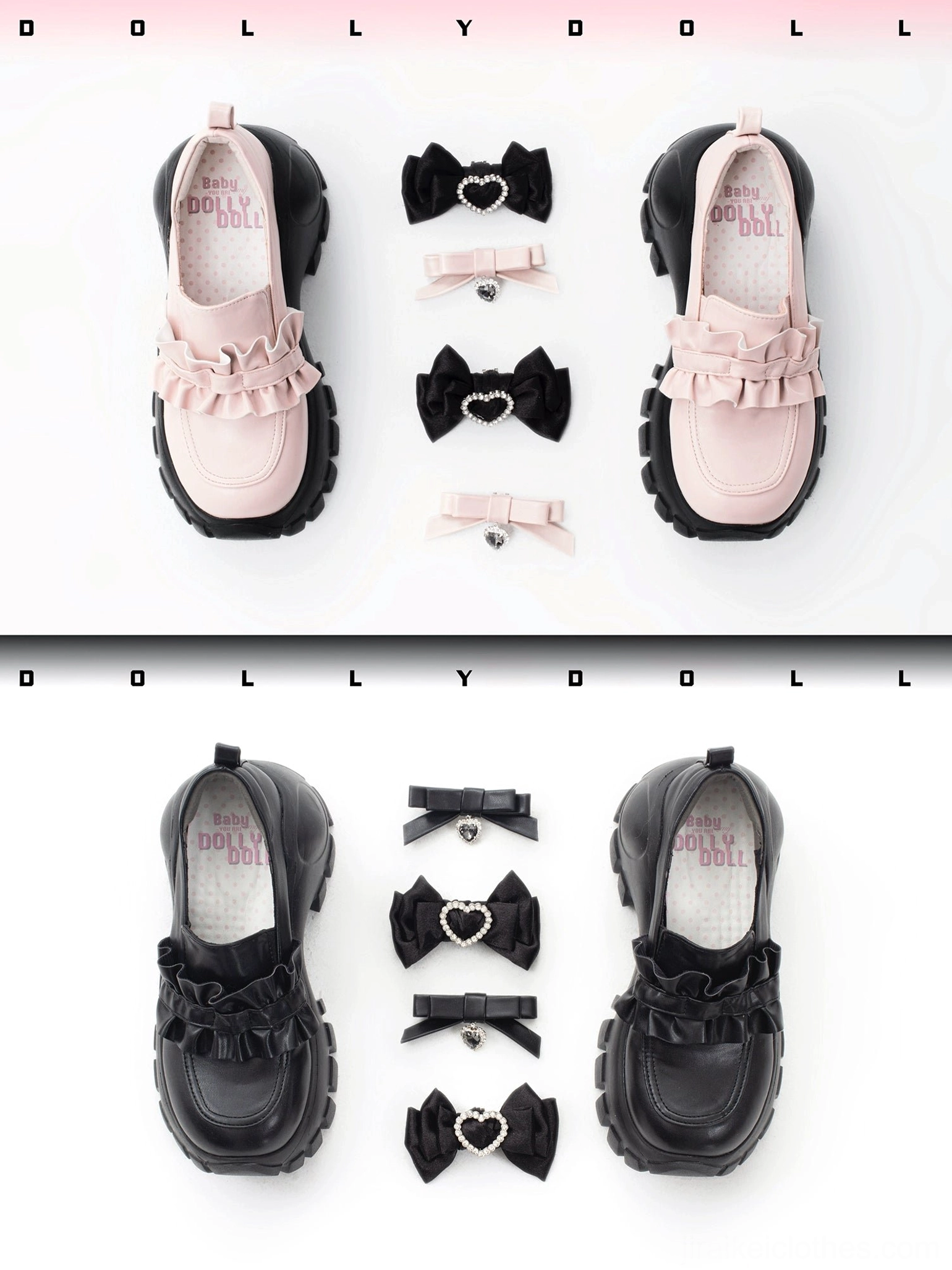 Size chart and measurement guide for JK platform shoes showing international sizing from China, US, UK, and EU standards