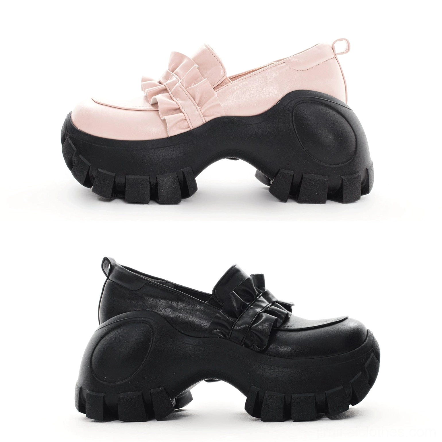 Material quality showcase of JK platform shoes displaying premium PU and rubber construction for durability and comfort