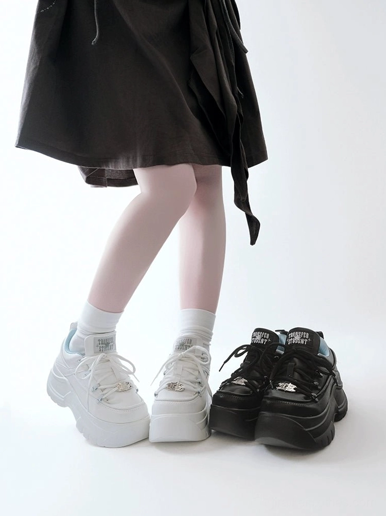 Jirai kei platform sneakers lace up closure system allowing personalized fit adjustments and customization with colorful replacement laces