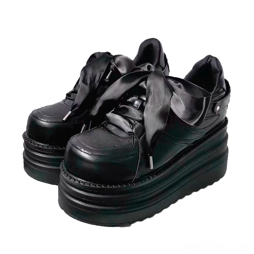 Jirai Kei platform sneakers runway show fashion showcase model wearing thick platform aesthetic