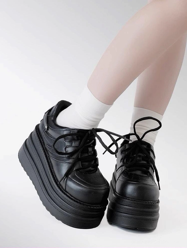 Jirai Kei platform sneakers top-down view both colorways white black round-toe platform soles comparison