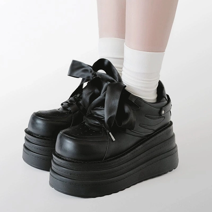 Jirai Kei platform sneakers white colorway full shoe view round-toe lace-up front thick platform sole