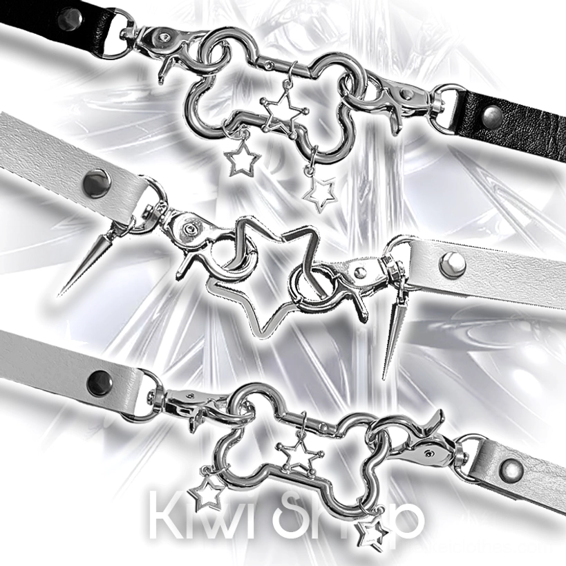 Jirai Kei punk choker components and hardware samples including silver bone links star pendants black and white strap options