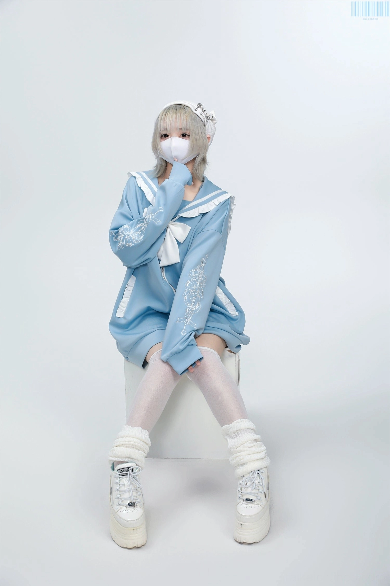 Jirai Kei plus-size sailor collar jacket all color options white-blue blue-white white-pink black-purple comparison view