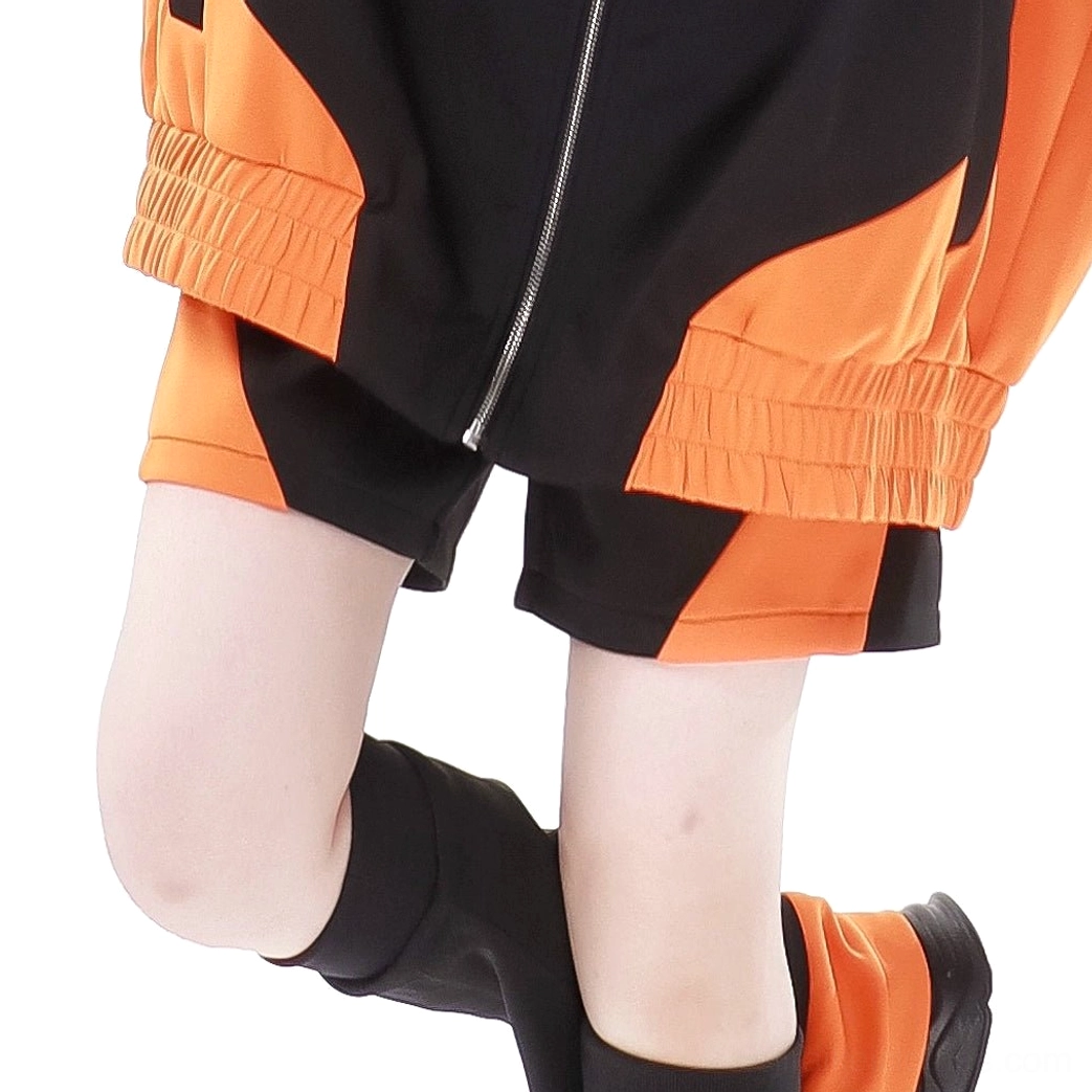 Black-orange Jirai Kei shorts individual component full-body display showing elastic waistband and length proportions
