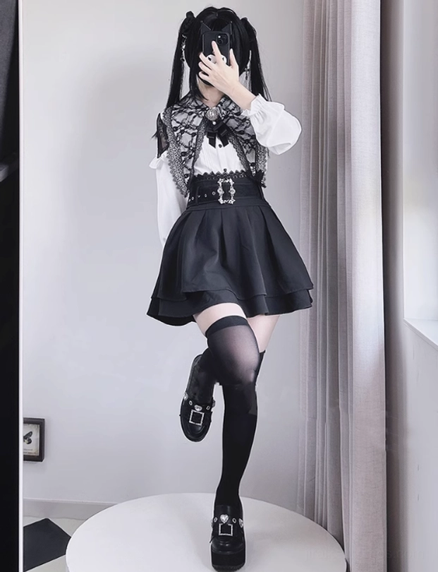 Jirai Kei skirt layered design multiple tier construction creating A-line silhouette movement and volume detail
