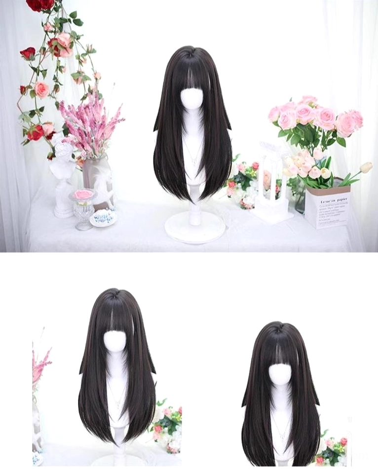 Jirai Kei straight wig with bangs 60cm medium length styling guide black brown cold brown shades
