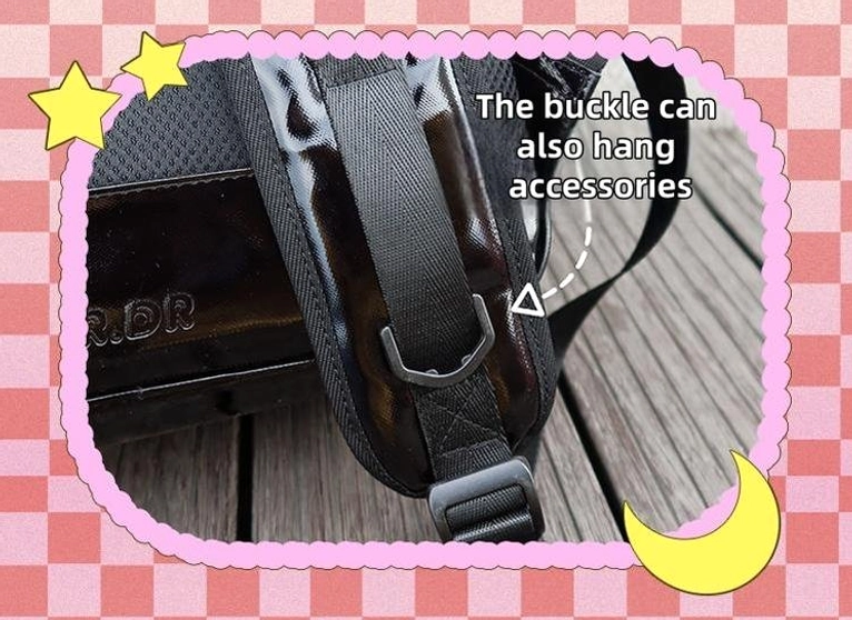 Jirai Kei subculture ita backpack detail showing nylon film construction and PVC reinforcement quality