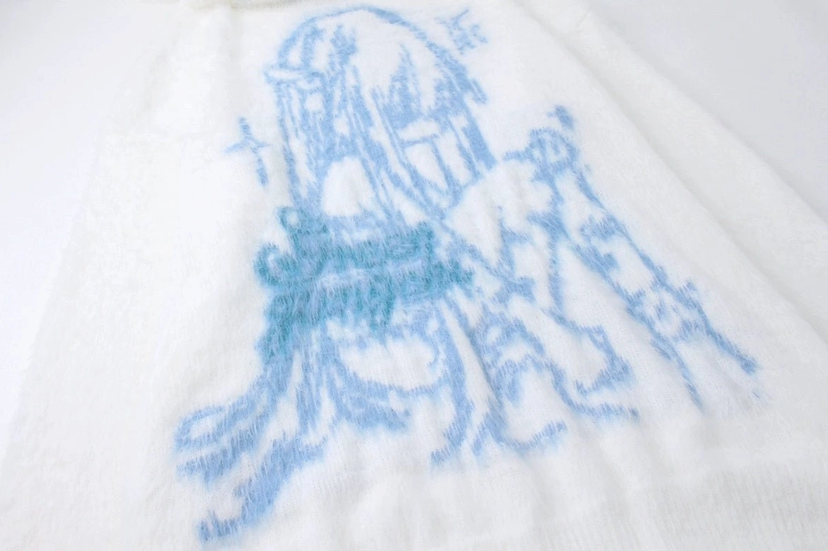 Jirai kei sweater bunny ear hood showing white horn accents and star placement embroidery anime aesthetic design