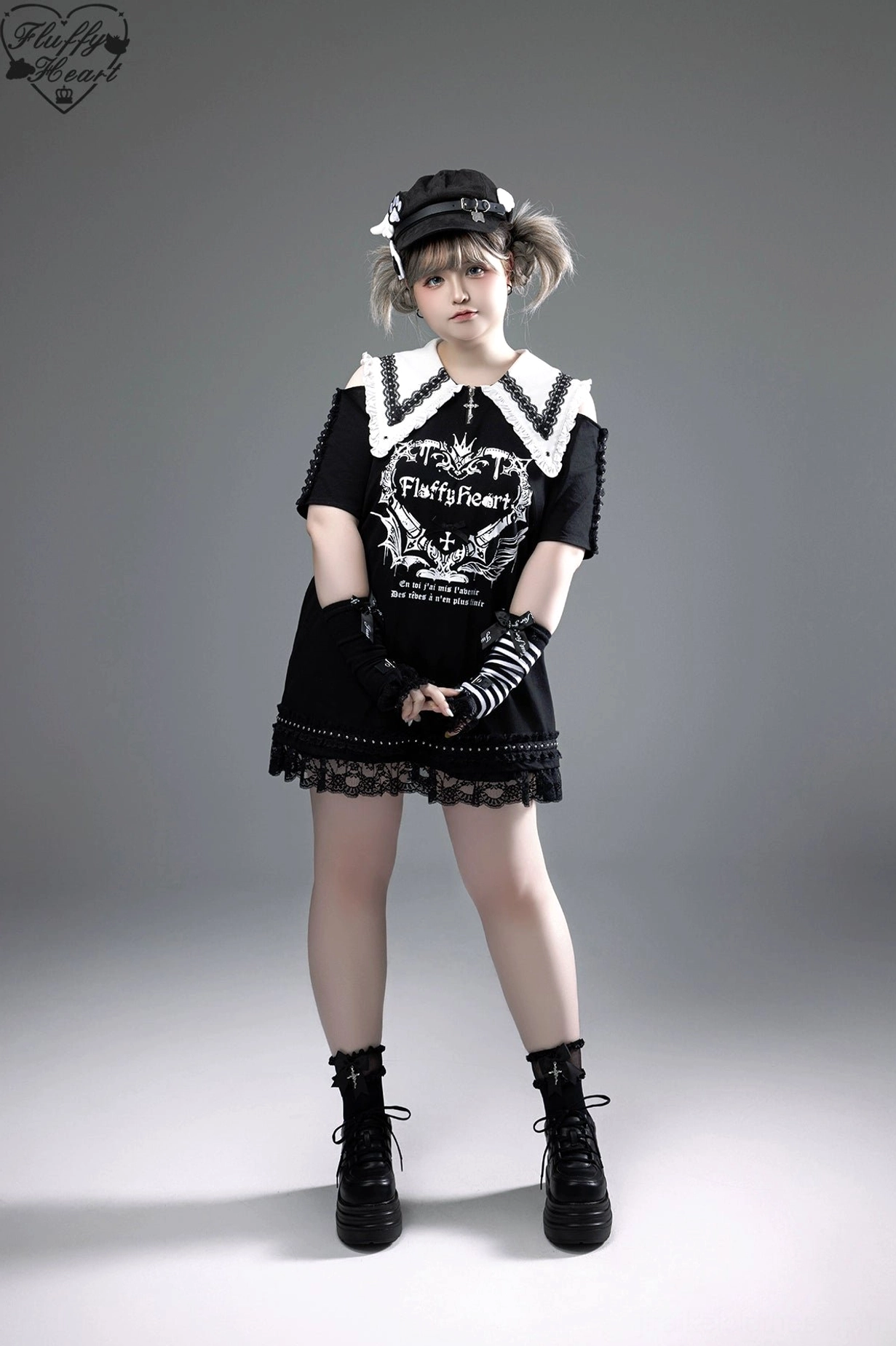 Jirai Kei dress styled for alternative fashion events showing complete coordinate with hair accessories makeup and attitude