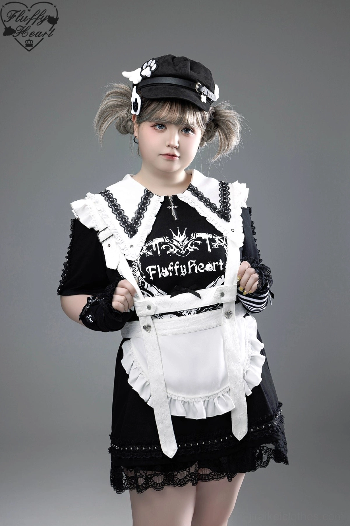 Off-shoulder sleeve construction on Jirai Kei gothic T-shirt dress showing dropped neckline and relaxed fabric drape