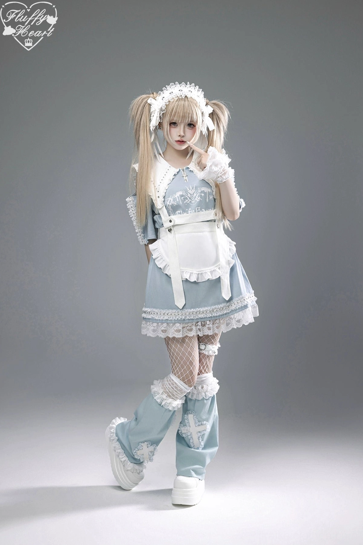Jirai Kei T-shirt dress side profile view showing off-shoulder sleeve drape pointed collar angle and overall silhouette