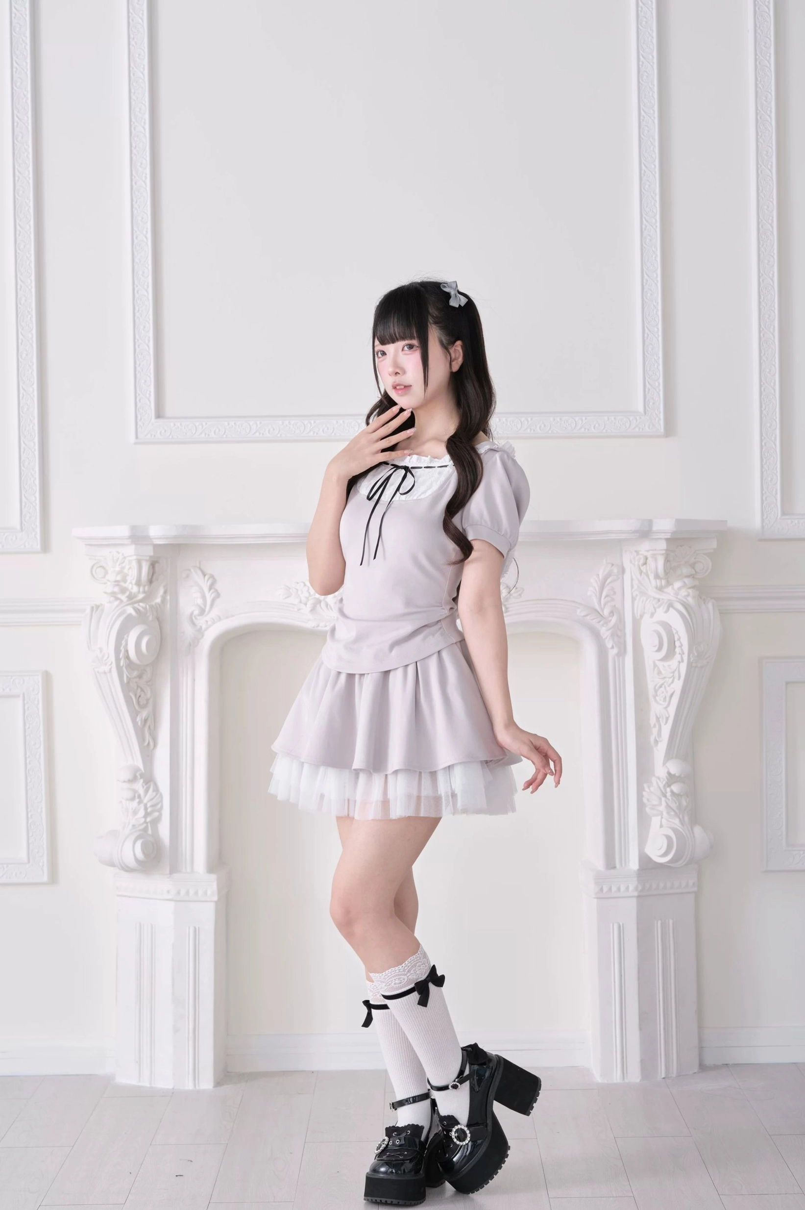 Jirai Kei tulle hem hoodie and skirt set lifestyle photography showing versatile wear options and mix-and-match potential