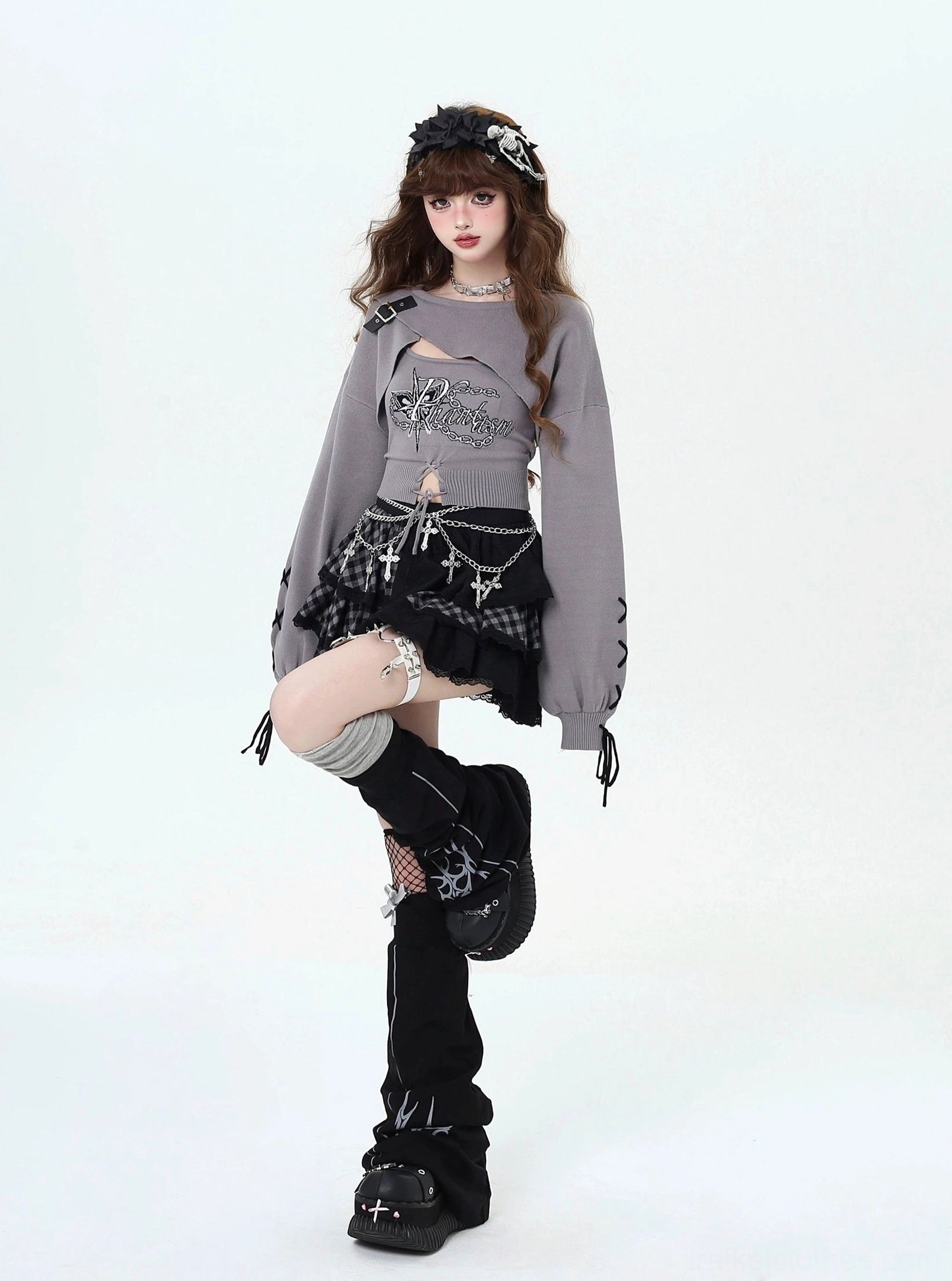Jirai Kei two-piece knit set color comparison pink grey black bolero camisole options