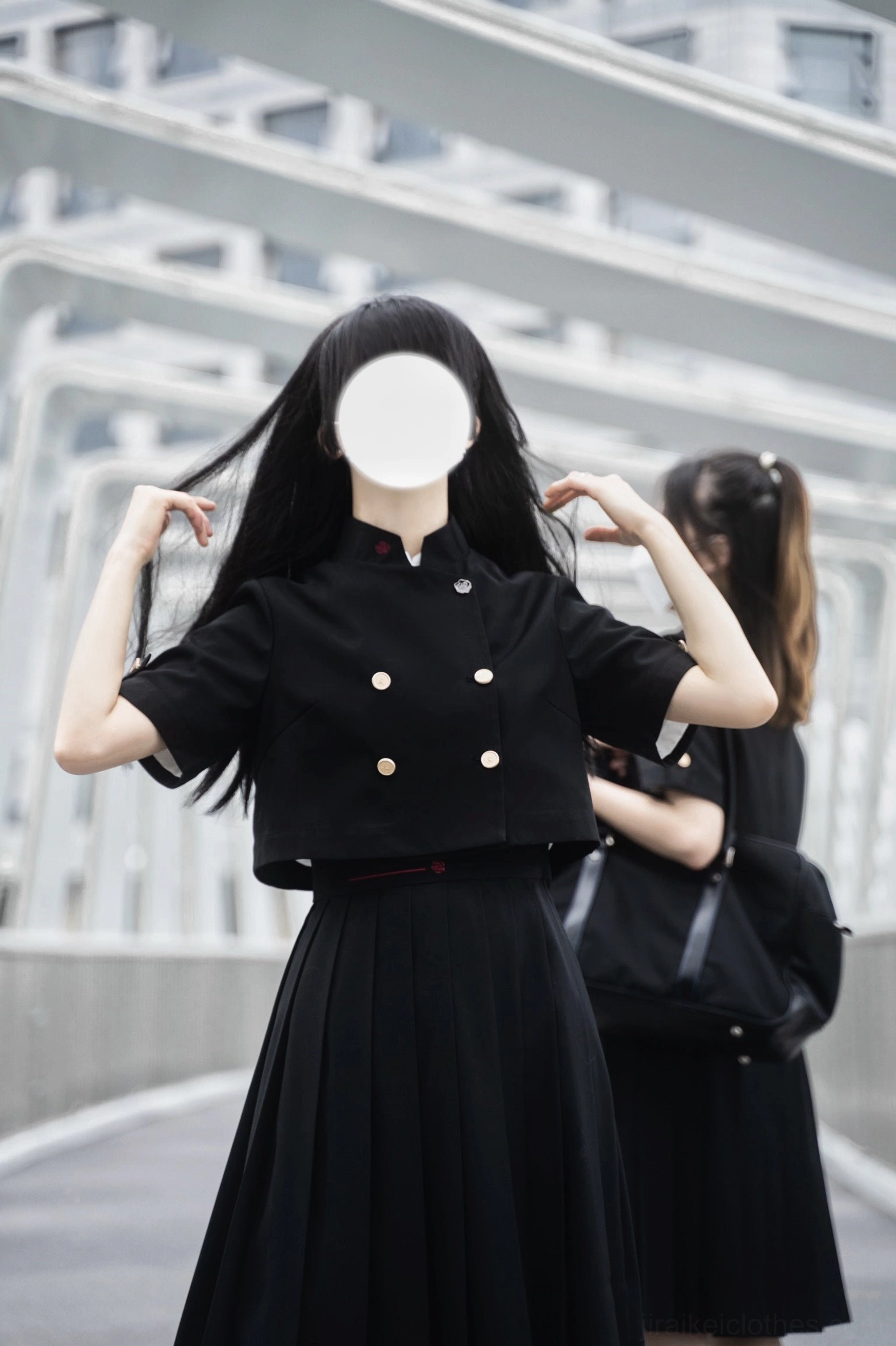 Jirai Kei uniform complete three-piece set coat shirt six skirts flat lay arrangement composition