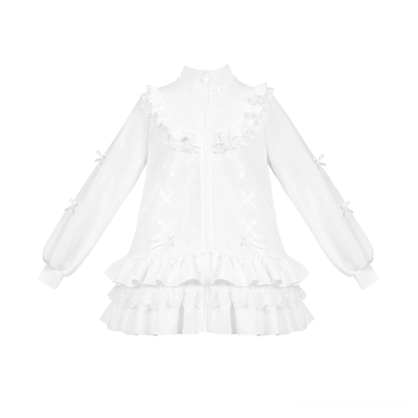 White Jirai Kei hooded coat standalone featured model wearing product showcase