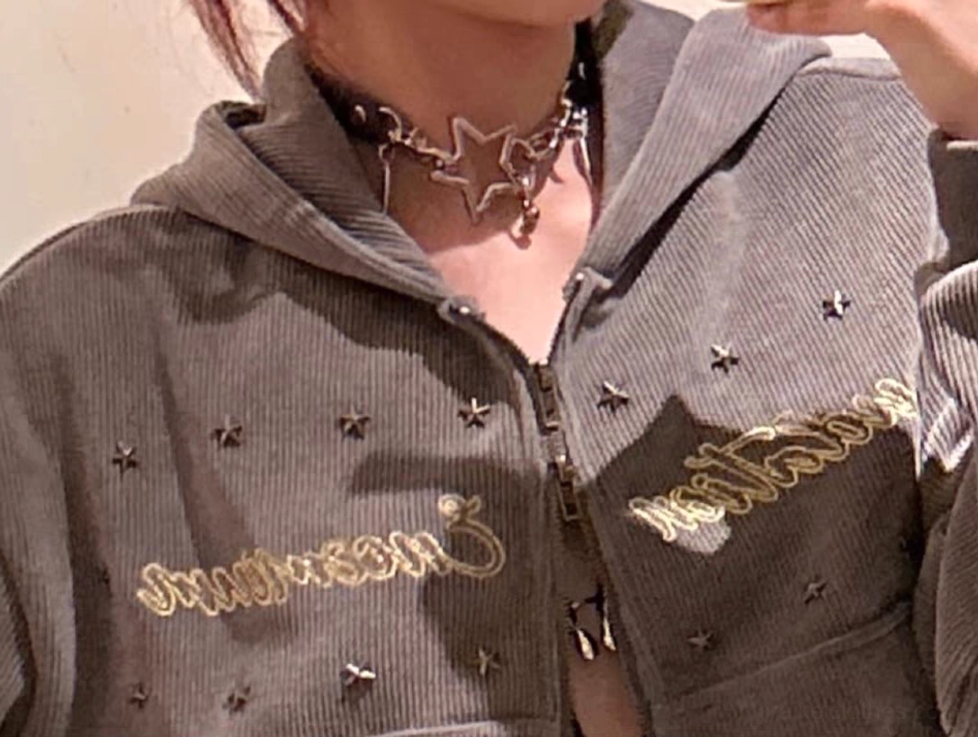 White PU Jirai Kei choker with decorative silver star and bone charms punk rock necklace styling