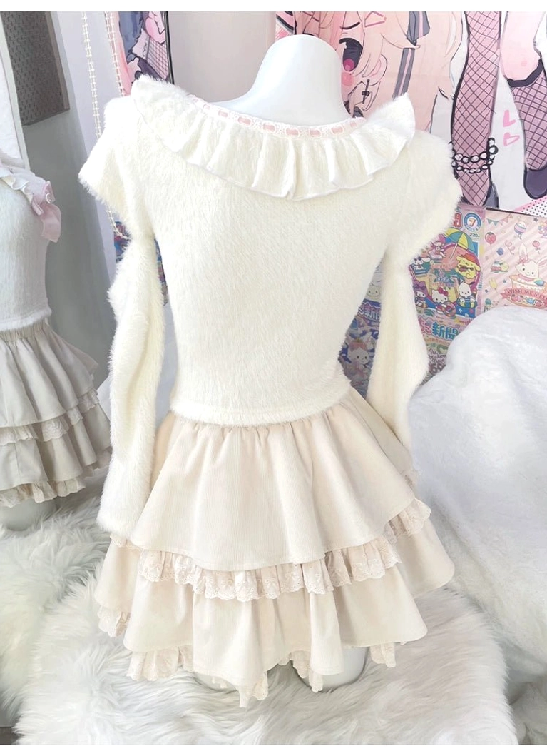 Jirai Kei subculture fashion guide featuring white sweater tiered ruffle skirt set how to style and wear Jirai Kei aesthetic for alternative fashion enthusiasts