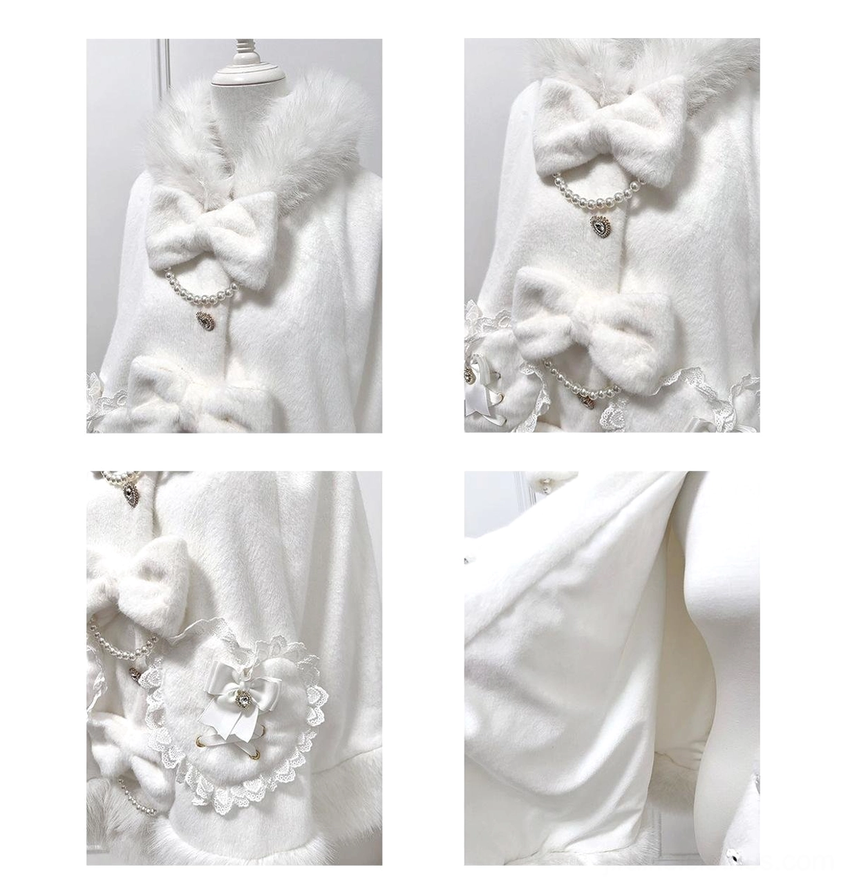 Jirai Kei winter cape color comparison black and white faux fur hood and trim styling options