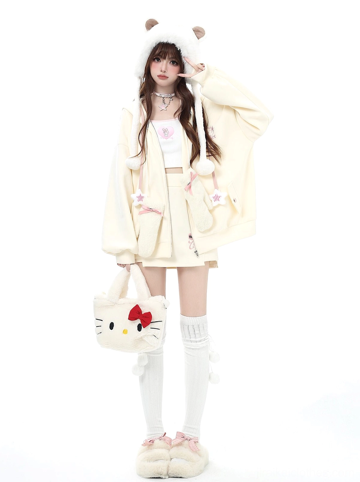 Yellow Jirai Kei mini skirt coordinating with jacket collection, cheerful color palette for bright styling combinations